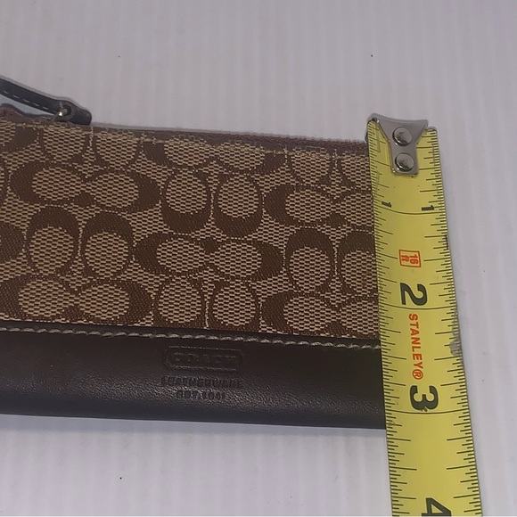 Coach Signature Jacquard Card ID Holder Key Chain Leather Trim 3x4.5" - Picture 5 of 5